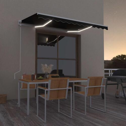 Markise m. LED + vindsensor 350x250 cm automatisk antracitgrå