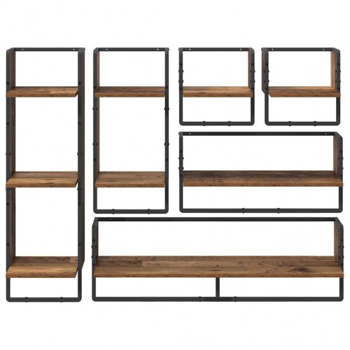 Væghyldesæt 6 stk Gammelt træ 100 x 25 x 30 cm Konstrueret træ