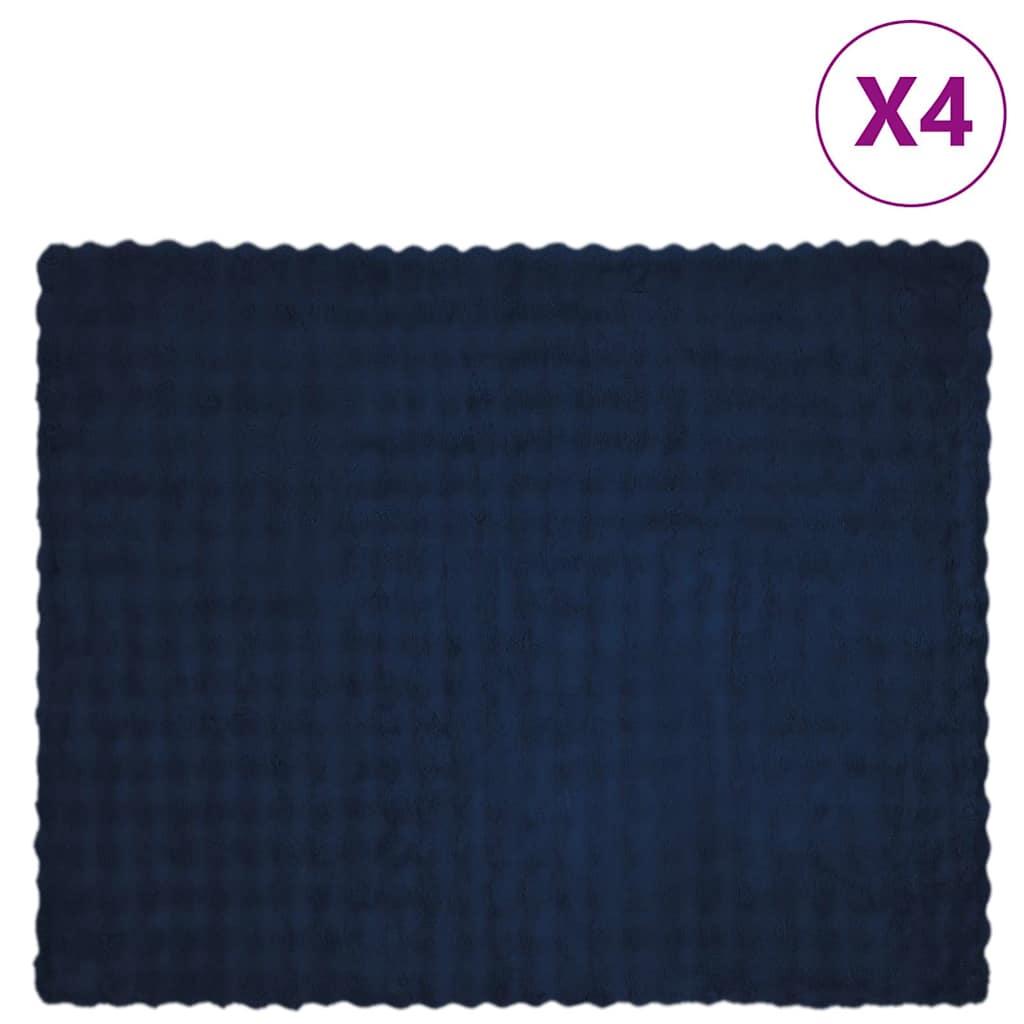 Faux Kanin Pels Tæppe 4 stk Marine Blå 130 x 150 cm Polyester billede
