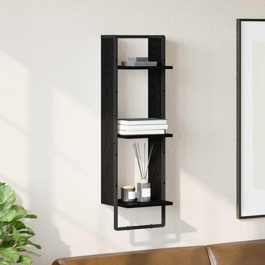 Væghylde med hylde Sort eg 30 x 25 x 100 cm Konstrueret træ billede