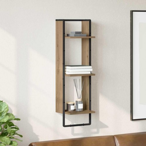 Væghylde i artisan egetrælook 30 × 25 × 100 cm - konstrueret træ, metalramme