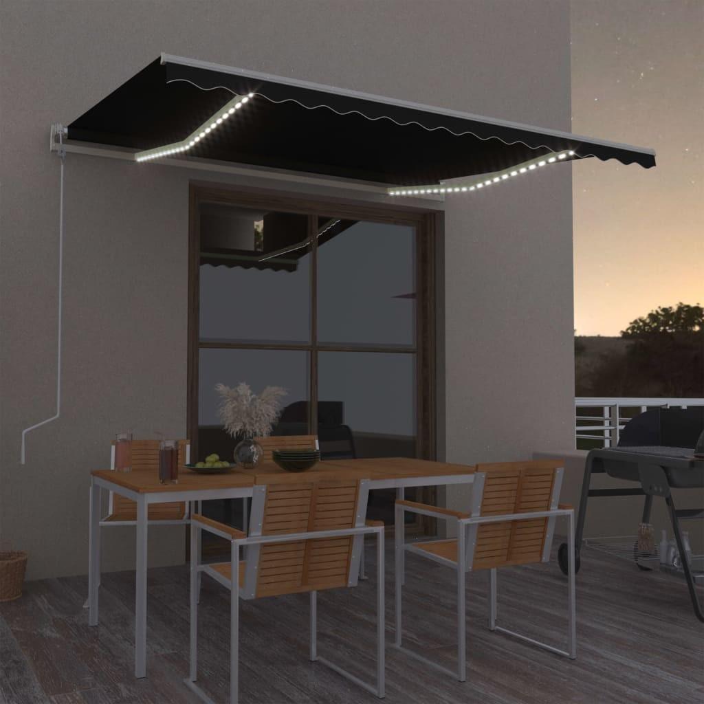 Markise m. LED + vindsensor 400x300 cm automatisk antracitgrå