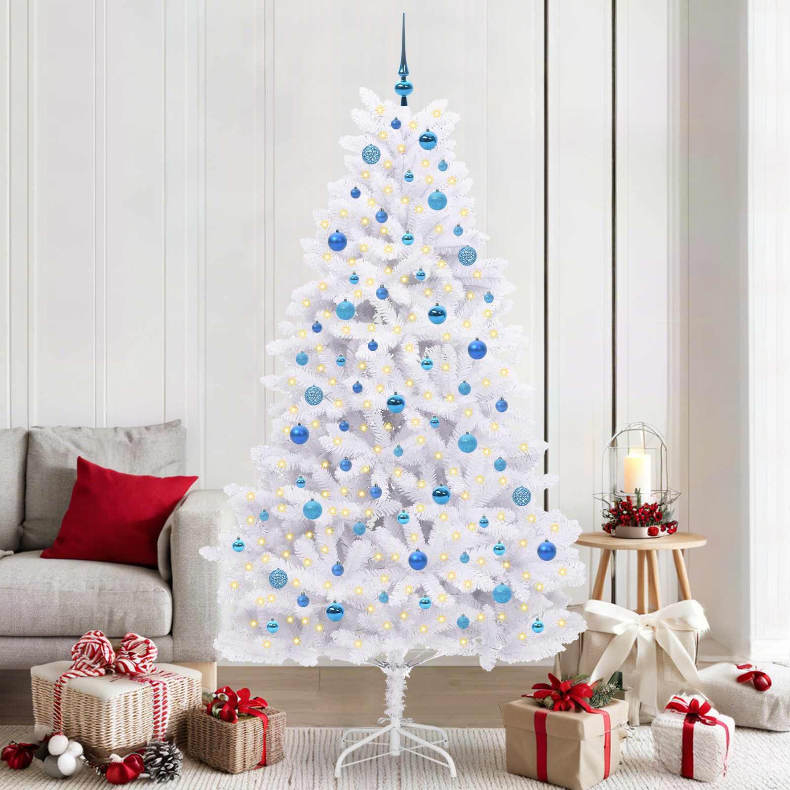 Kunstigt Hinged Juletræ med 300 LED'er Hvid 210 cm PVC og Stål billede