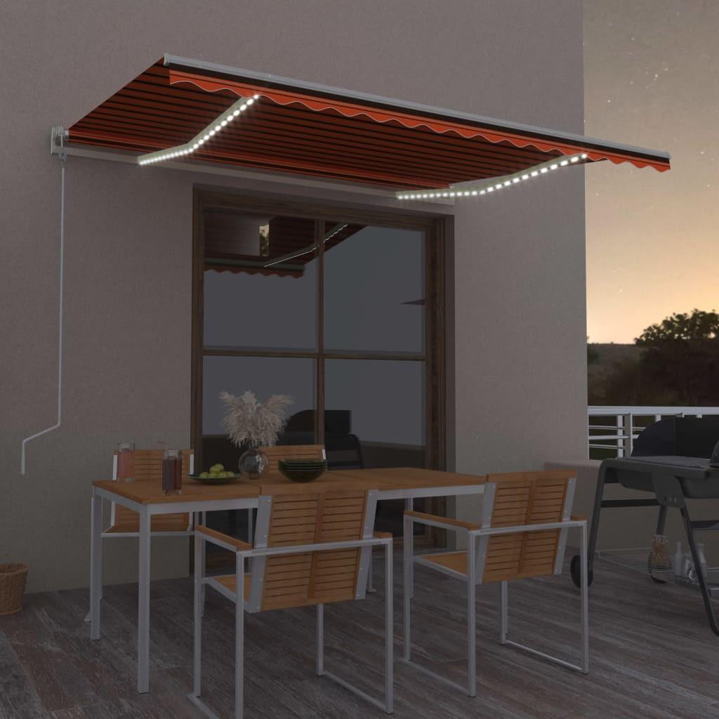 Markise m. LED + vindsensor 400x300 cm automatisk orange/brun