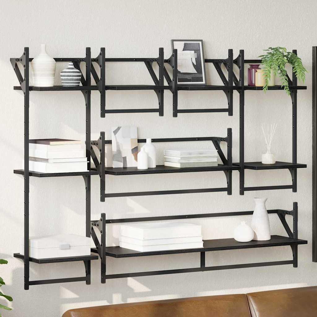 Væghyldesæt 6 stk Sort eg 100 x 25 x 30 cm Konstrueret træ billede