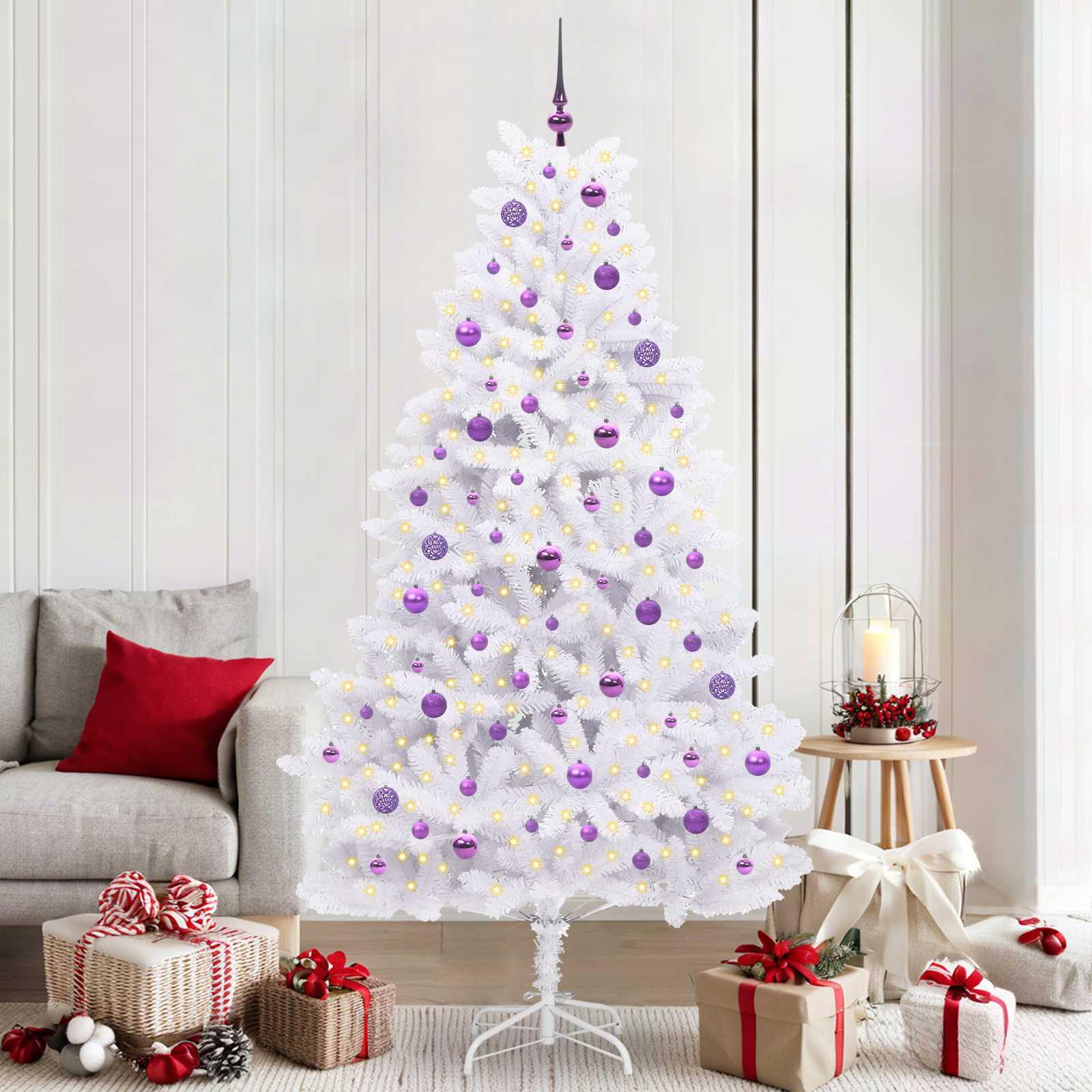 Kunstigt Hinged Juletræ med 300 LED'er Hvid 210 cm PVC og Stål billede