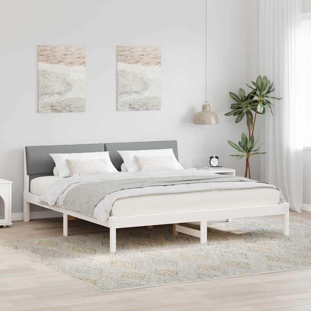 Sengestel Hvid og lys grå 200 x 200 cm Massivt fyrretræ billede