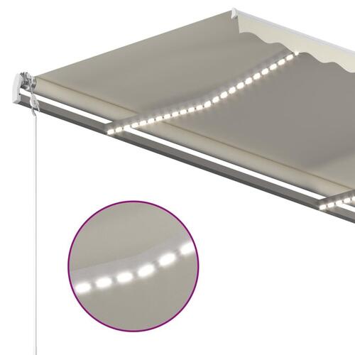 Markise m. LED-lys 450x300 cm manuel betjening cremefarvet