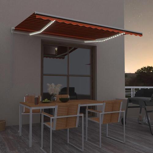 Markise m. LED-lys 450x300 cm manuel betjening orange og brun