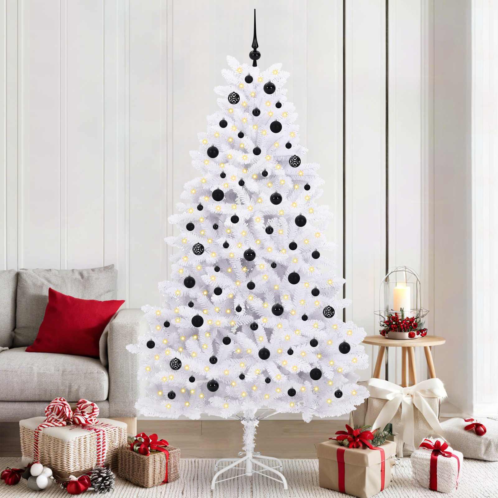 Kunstigt Hinged Juletræ med 300 LED'er Hvid 210 cm PVC og Stål billede