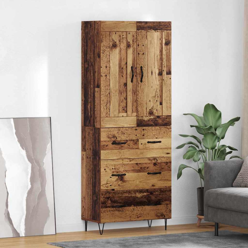 Highboard i konstrueret træ - gammelt træ, 69,5 × 34 × 180 cm billede