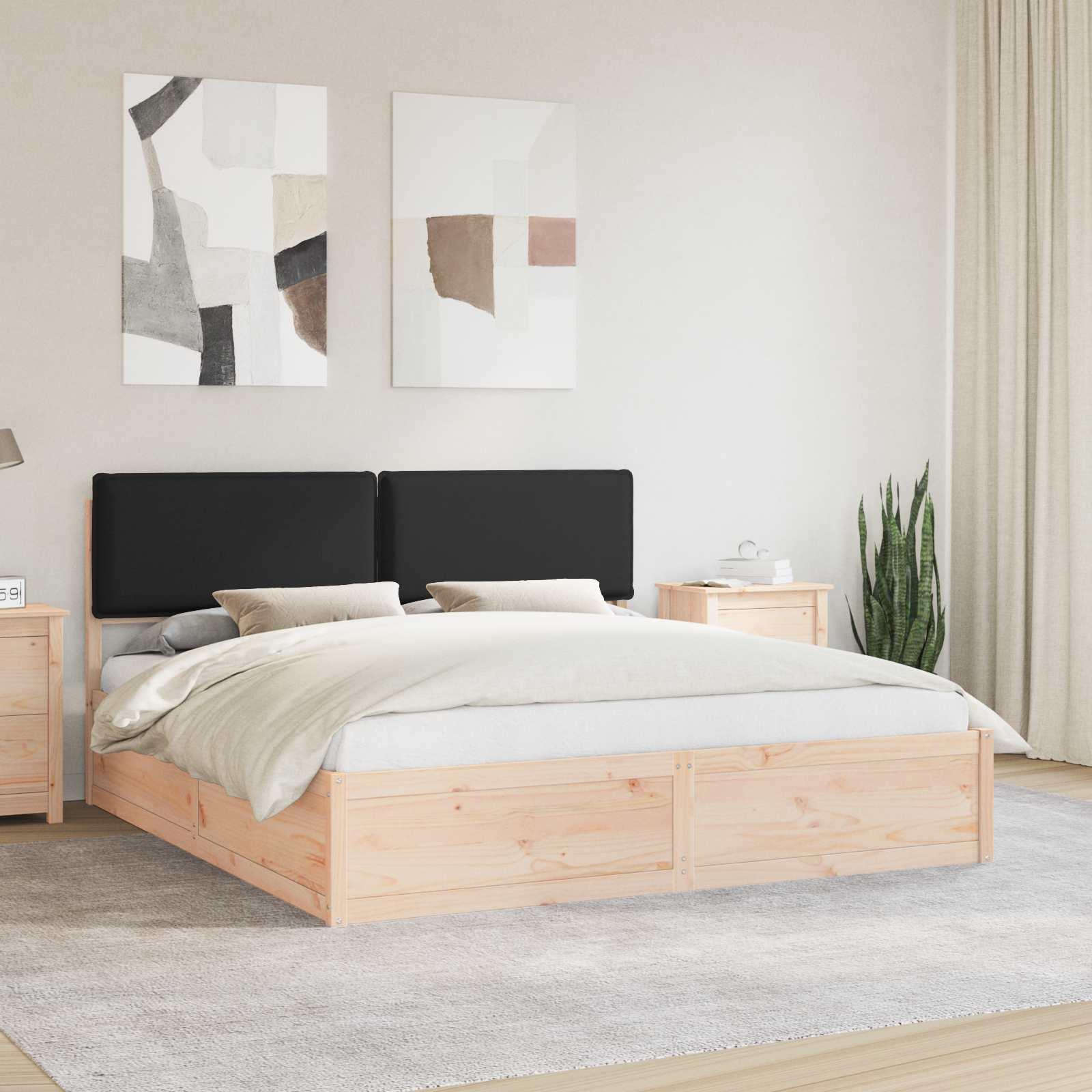 Sengestel med polstret hovedgavl - sort, 200 x 200 cm