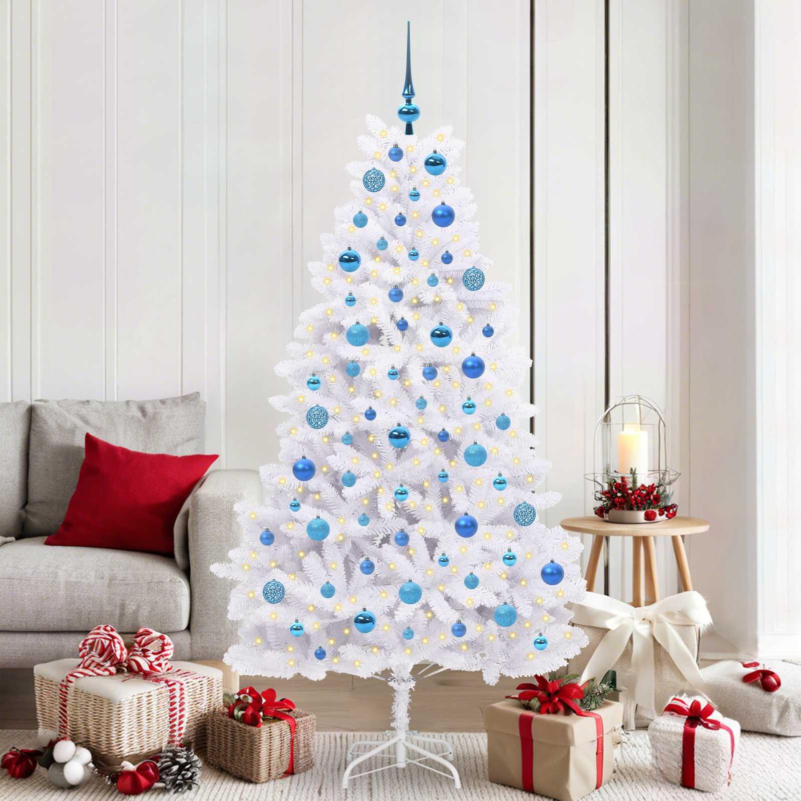 Kunstigt Hinged Juletræ med 300 LED'er Hvid 180 cm PVC og Stål billede