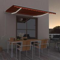 Markise m. LED + vindsensor 450x300 cm automatisk orange/brun