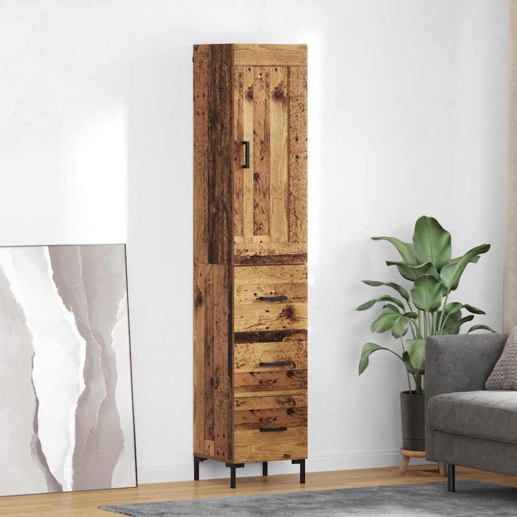 Highboard i gammelt trælook - 34,5 × 34 × 180 cm, konstrueret træ