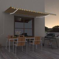 Markise m. LED-lys 500x300 cm manuel betjening gul og hvid