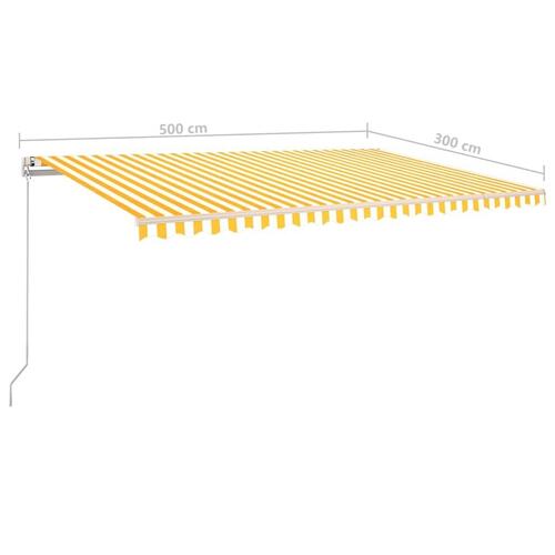 Markise m. LED-lys 500x300 cm manuel betjening gul og hvid