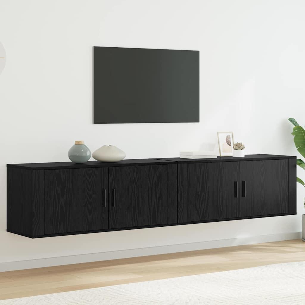 Væghængt TV-skab sæt 2 stk Sort eg 100 x 34,5 x 40 cm billede