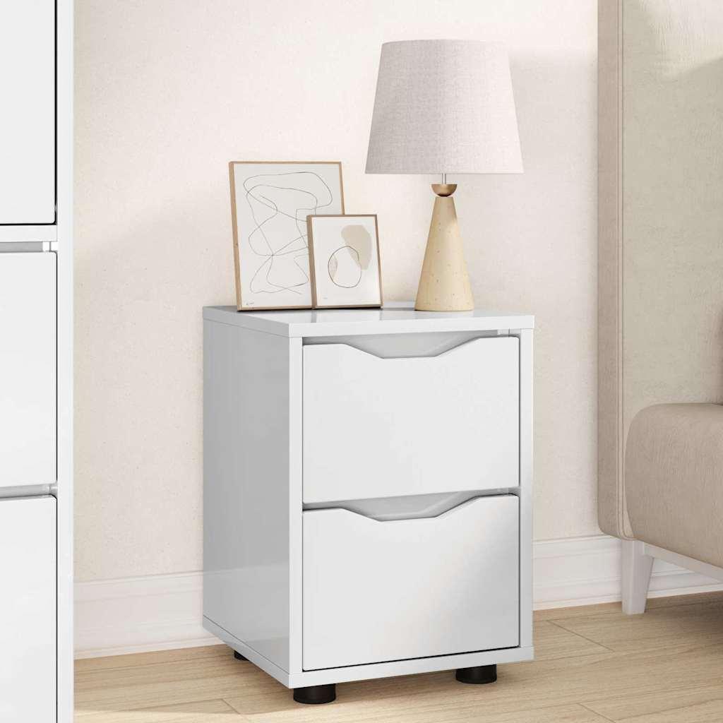 Sengebord Høj gloss hvid 30,5 x 30 x 43 cm Konstrueret træ billede