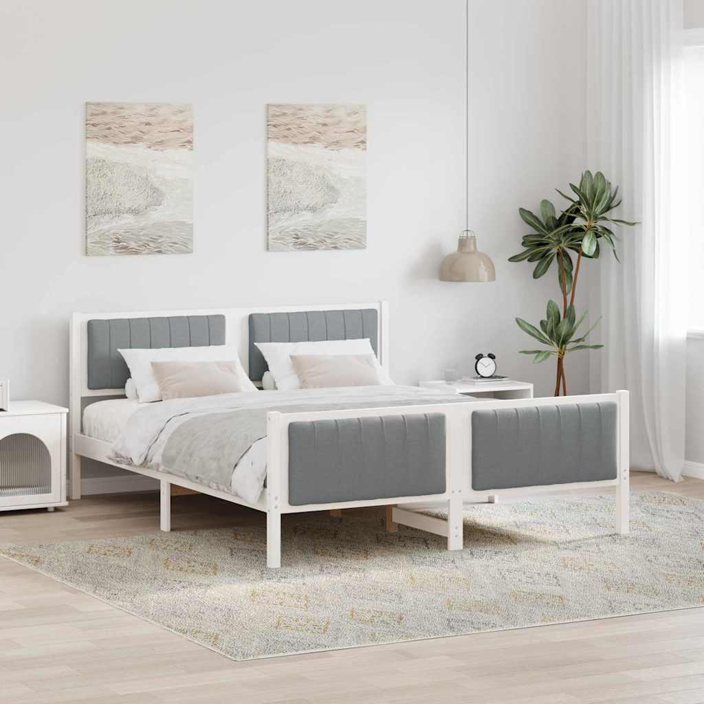 Sengestel Hvid og lys grå 150 x 200 cm Massivt fyrretræ billede
