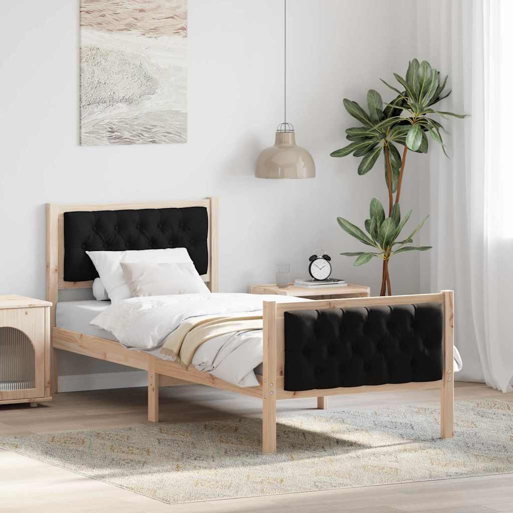 Sengestel med hovedgærde Sort 75 x 190 cm Massiv fyrretræ billede