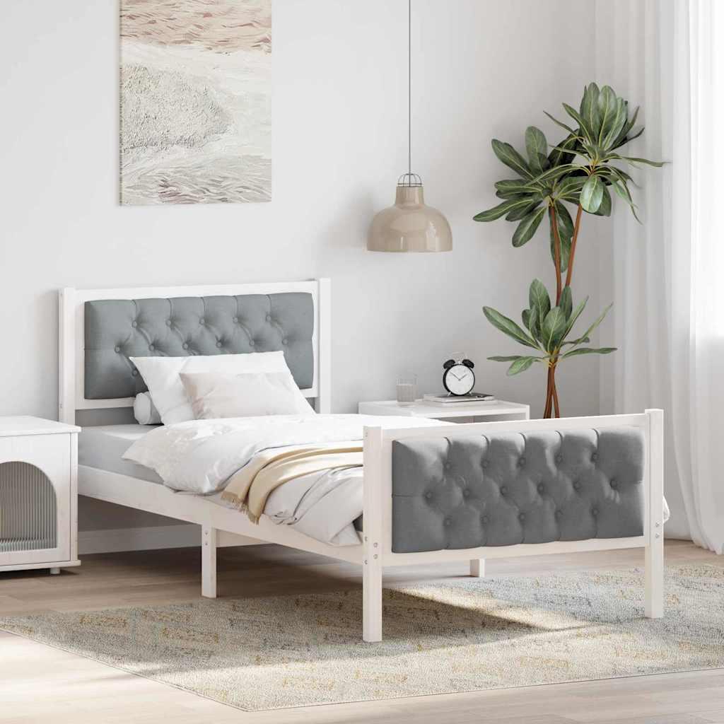 Sengestel med hovedgærde Lysegrå 90 x 190 cm Massiv fyrretræ billede