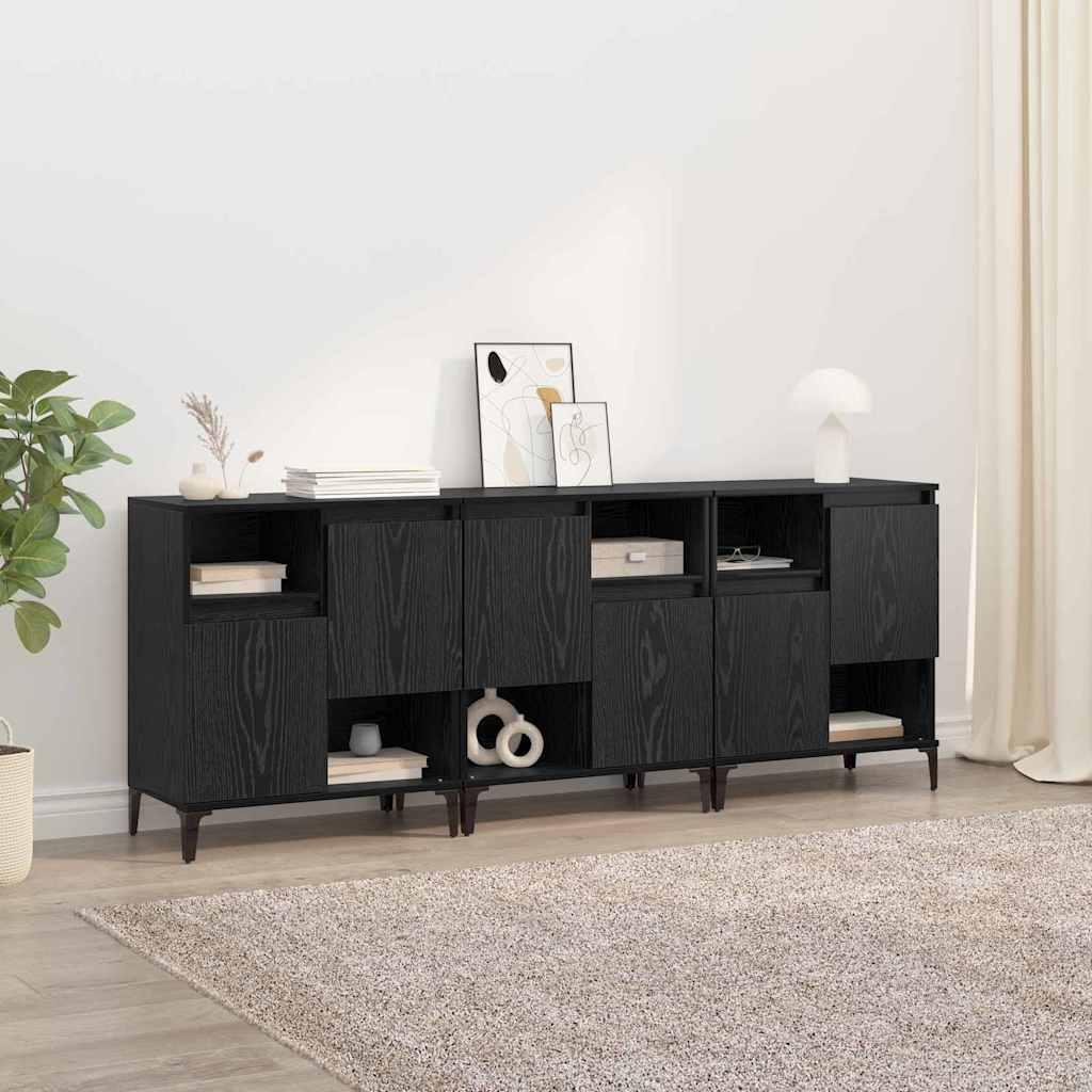 Sidebords 3 stk Sort eg 60 x 35 x 70 cm Konstrueret træ billede