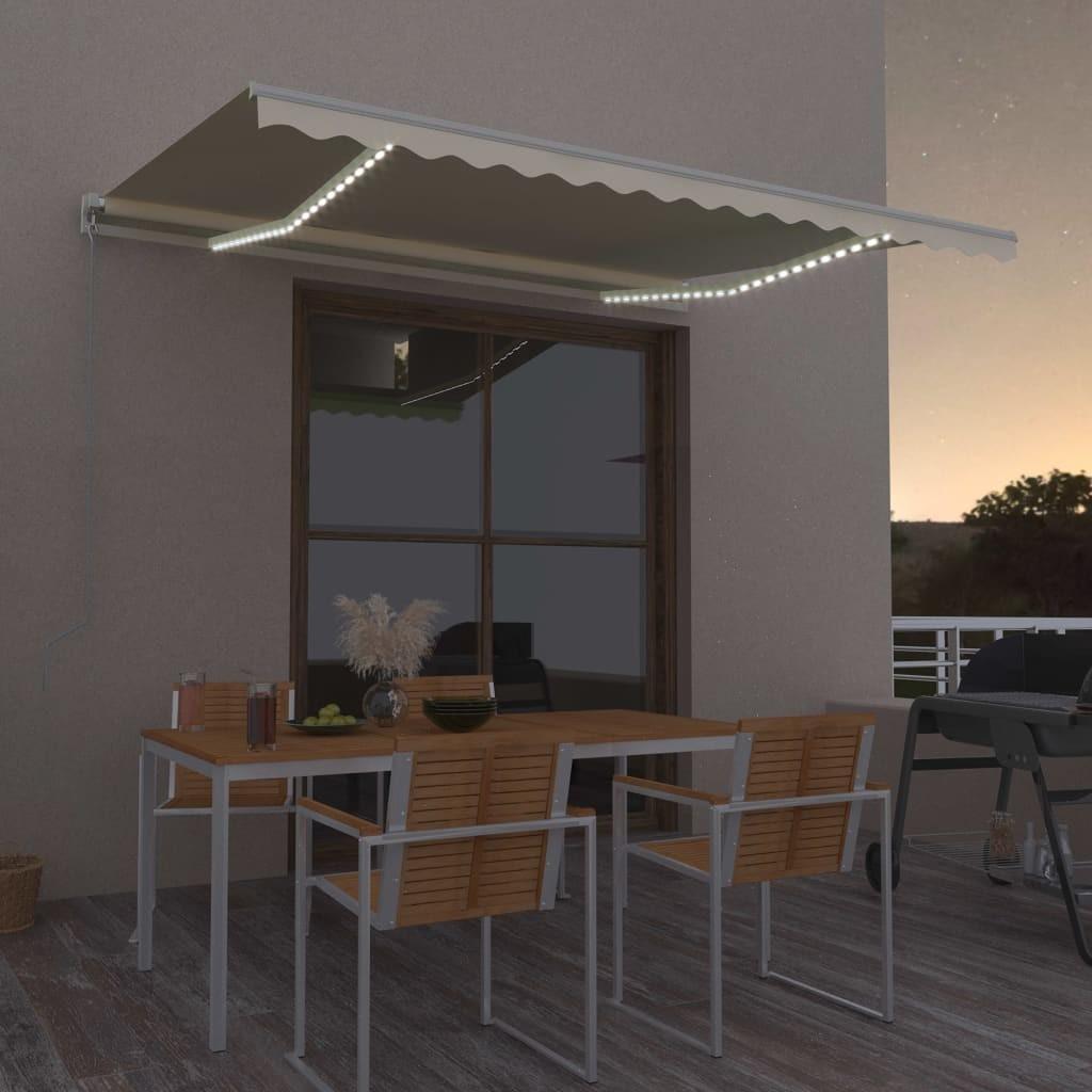 Markise m. LED-lys 400x350 cm manuel betjening cremefarvet