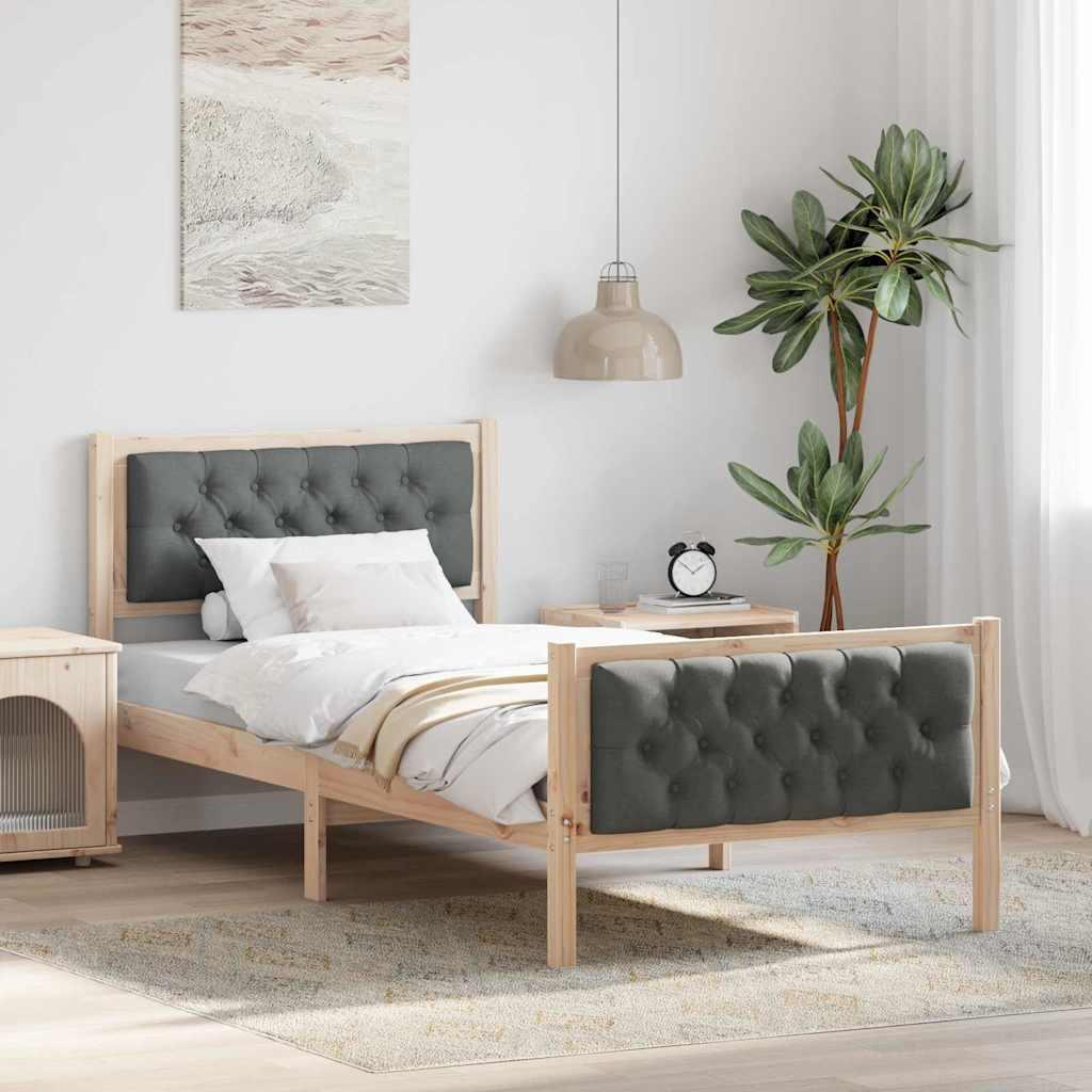 Sengestel med hovedgærde Mørkegrå 90 x 190 cm Massiv fyrretræ billede