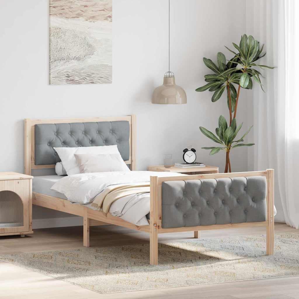 Sengestel med hovedgærde Lysegrå 90 x 190 cm Massiv fyrretræ billede