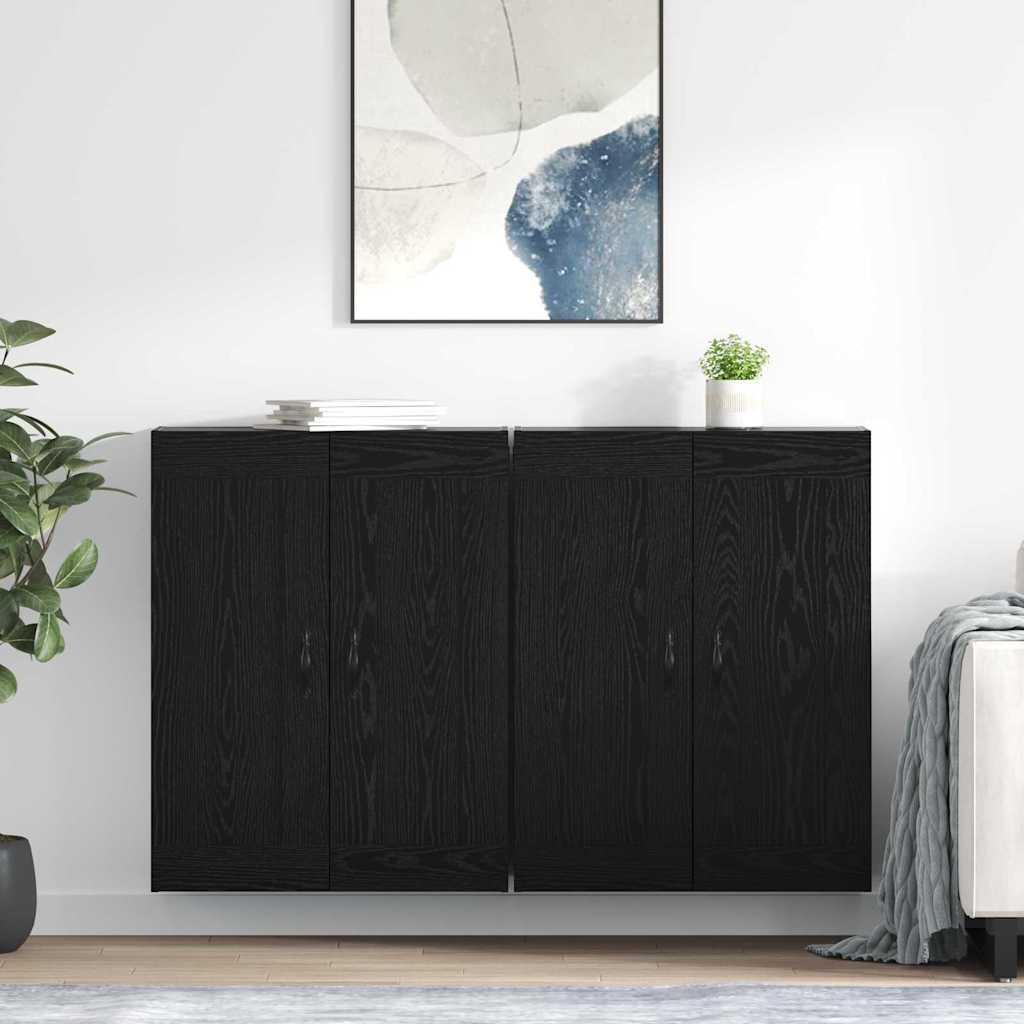 Væghængte Skabe 2 stk Sort eg 69,5 x 34 x 90 cm Konstrueret træ billede