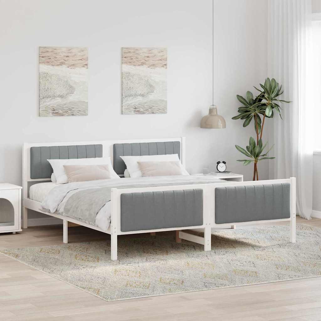 Sengestel Hvid og lys grå 180 x 200 cm Massivt fyrretræ billede