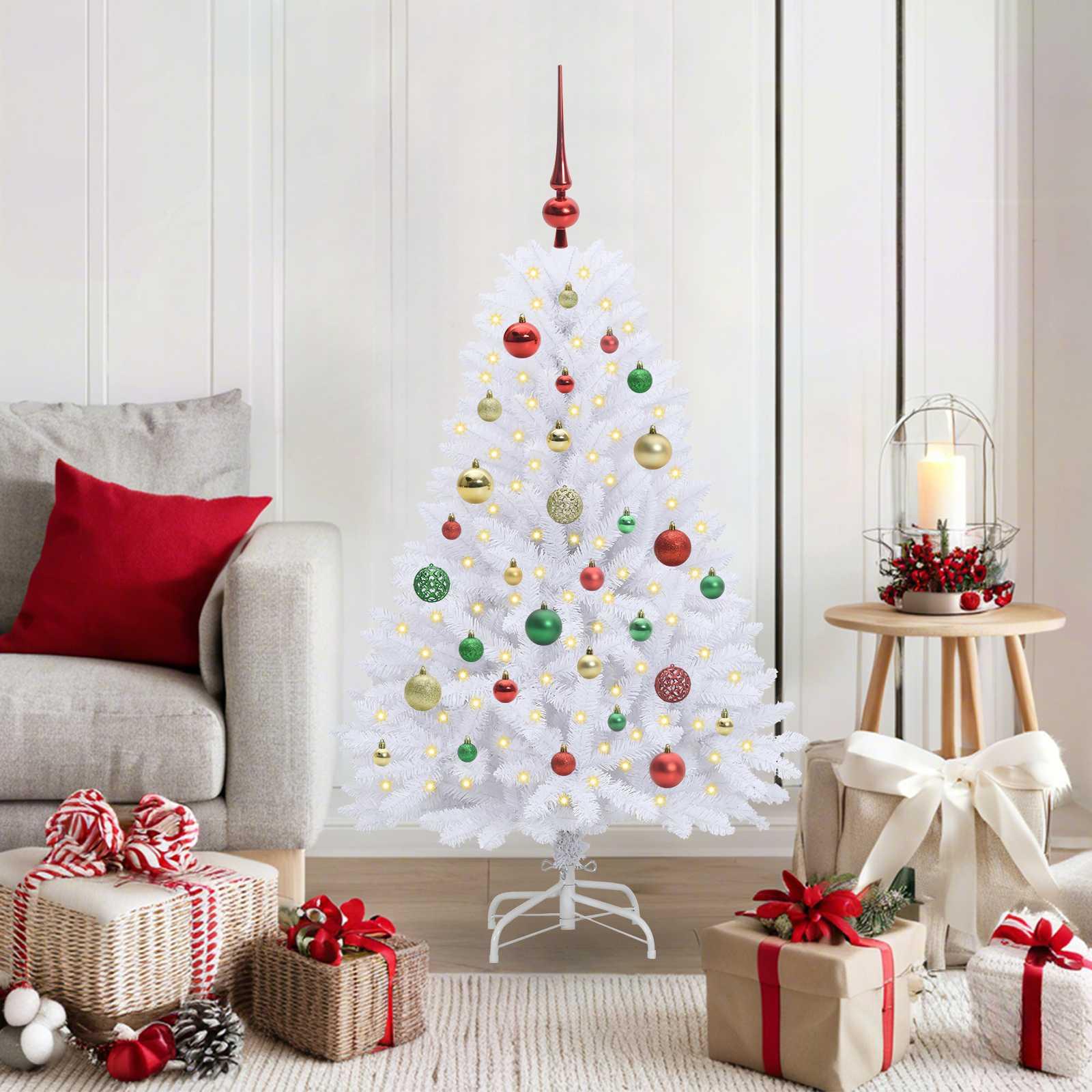 Kunstigt Hinged Juletræ med 150 LED'er Hvid 120 cm PVC og Stål billede