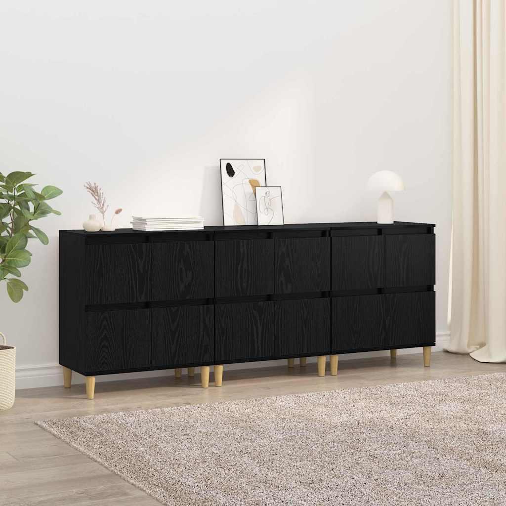 Sidebords 3 stk Sort eg 60 x 35 x 70 cm Konstrueret træ billede
