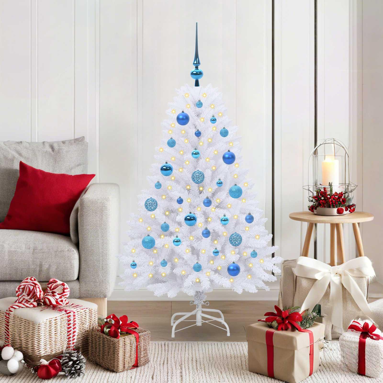 Kunstigt Hinged Juletræ med 150 LED'er Hvid 120 cm PVC og Stål billede