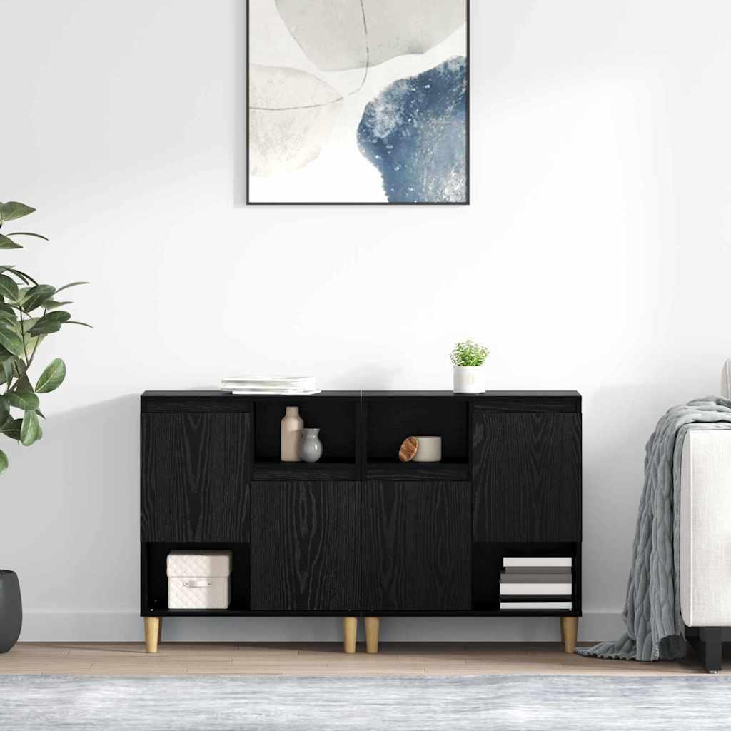 Sidebords 2 stk Sort eg 60 x 35 x 70 cm Konstrueret træ billede