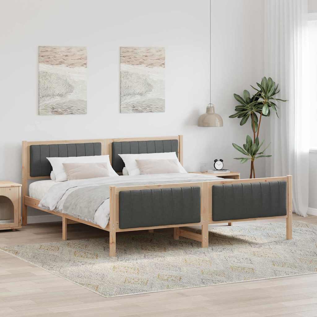 Sengestel brun og mørkegrå 180 x 200 cm Massivt fyrretræ billede