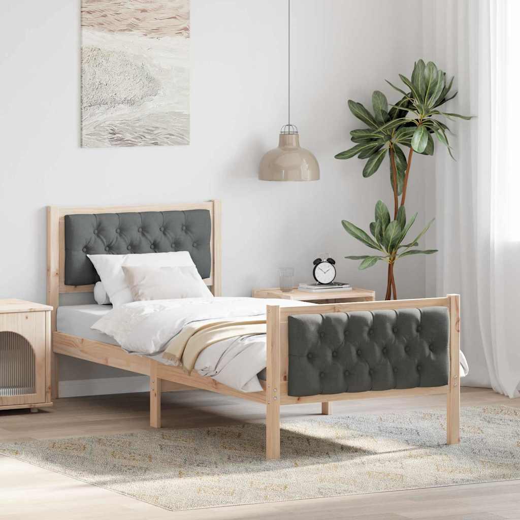 Sengestel med hovedgærde Mørkegrå 80 x 200 cm Massiv fyrretræ billede