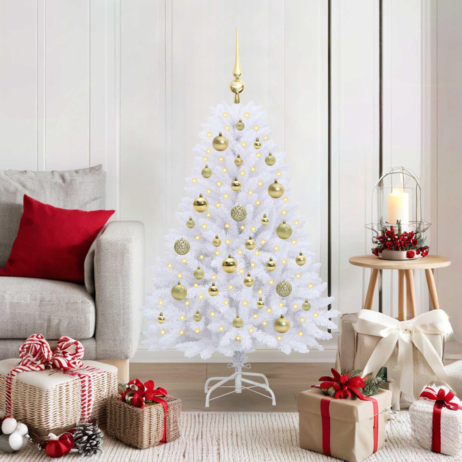 Kunstigt Hinged Juletræ med 150 LED'er Hvid 120 cm PVC og Stål billede