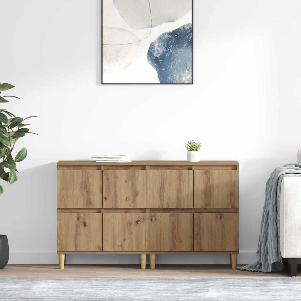 Sidebords 2 stk Artisan Egetræ 60 x 35 x 70 cm Konstrueret træ billede