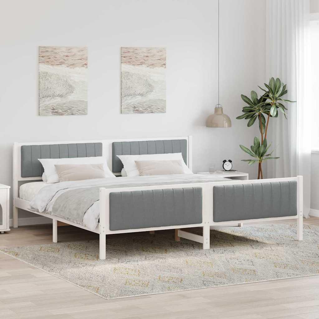 Sengestel Hvid og lys grå 200 x 200 cm Massivt fyrretræ billede