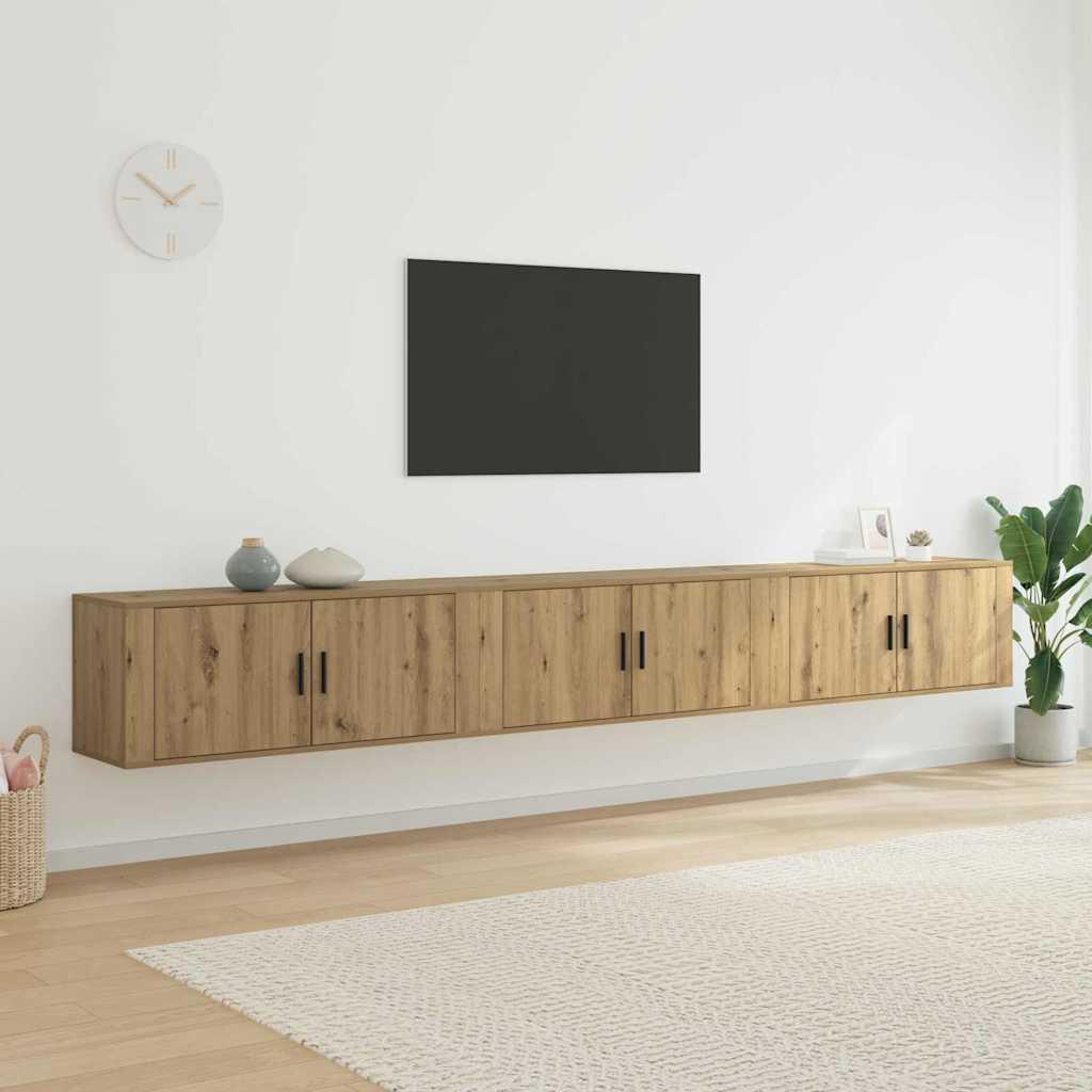 Væghængt TV-skab sæt 3 stk Artisan Egetræ 100 x 34,5 x 40 cm billede