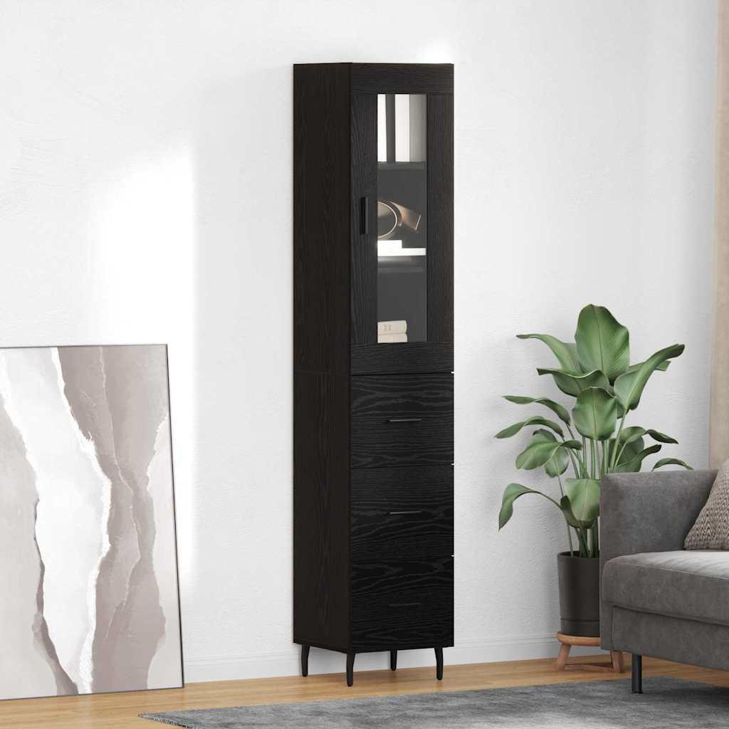 Highboard med skuffe Sort eg 34,5 x 34 x 180 cm Konstrueret træ billede