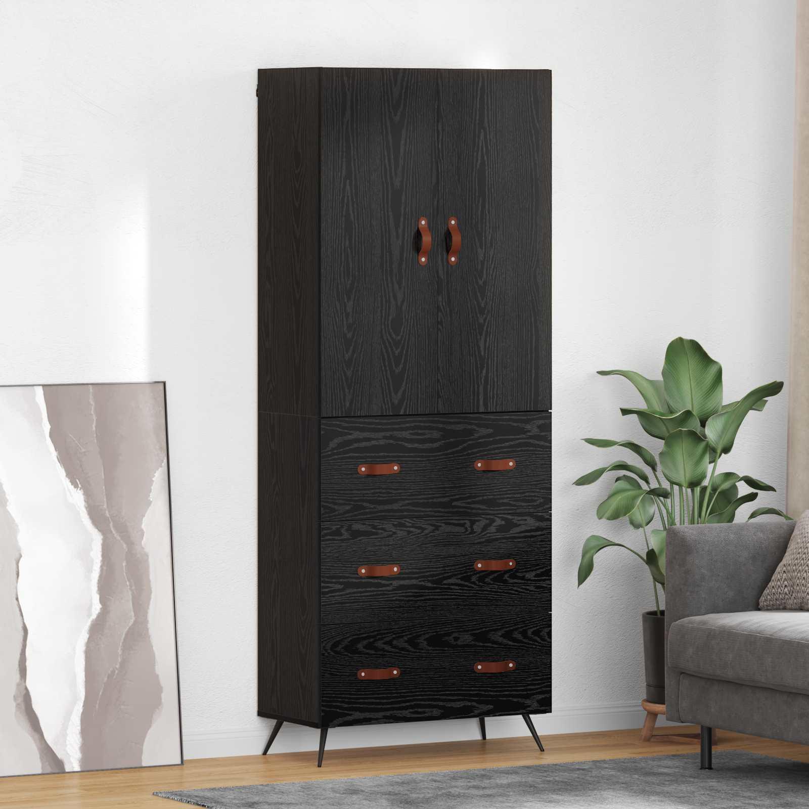 Highboard med skuffe Sort eg 69,5 x 34 x 180 cm Konstrueret træ billede