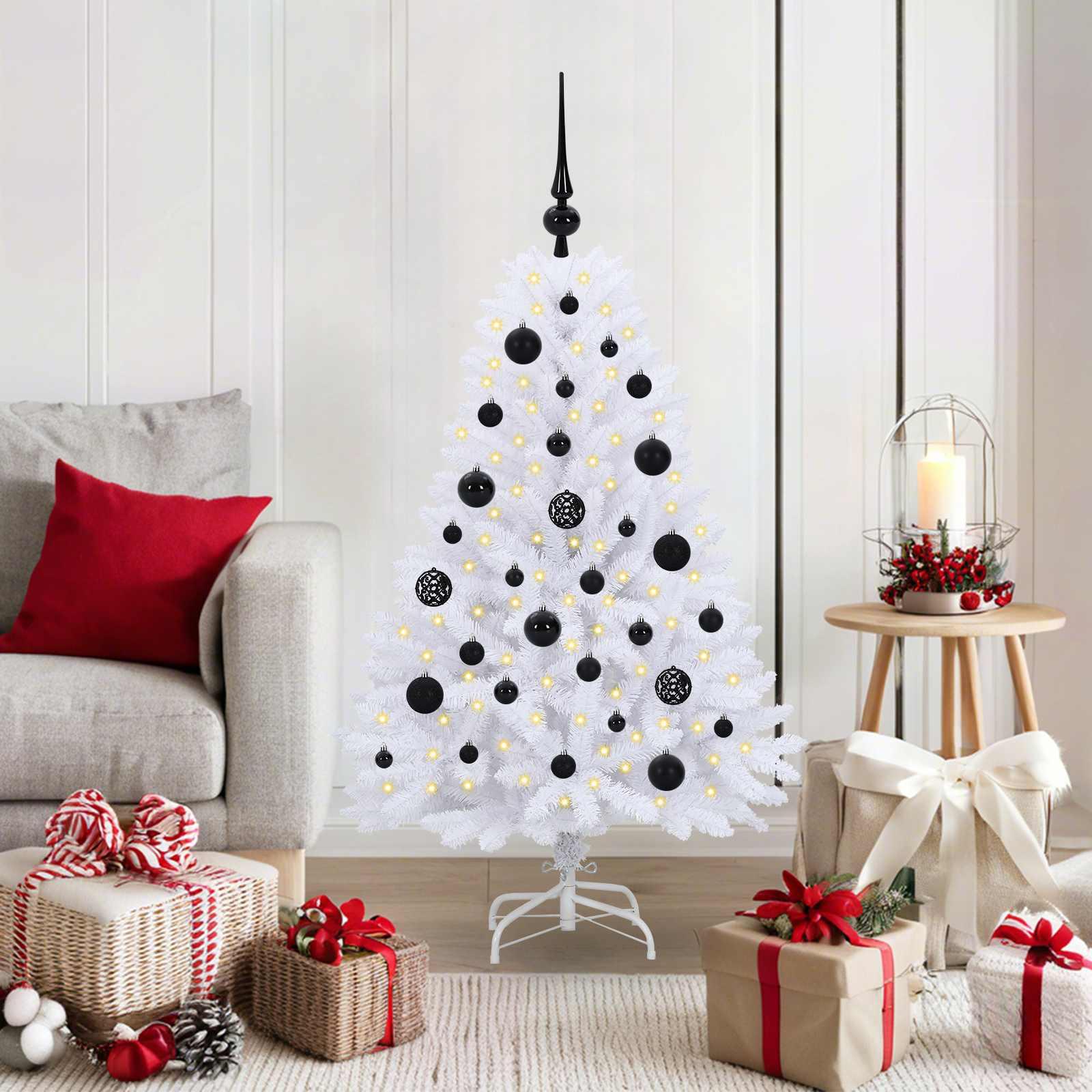 Kunstigt Hinged Juletræ med 150 LED'er Hvid 120 cm PVC og Stål billede