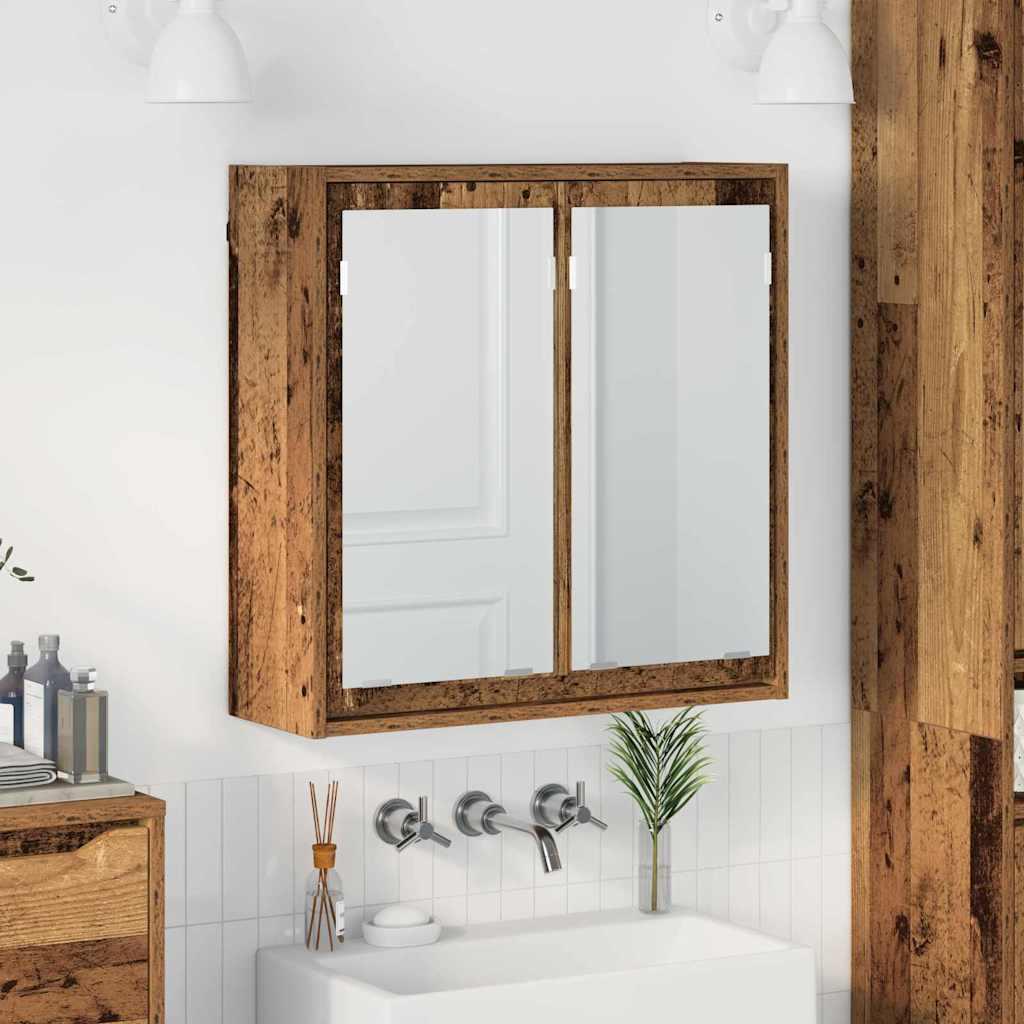 Badeværelsesspejlskab med hylde Gammelt træ 60 x 20 x 60 cm billede