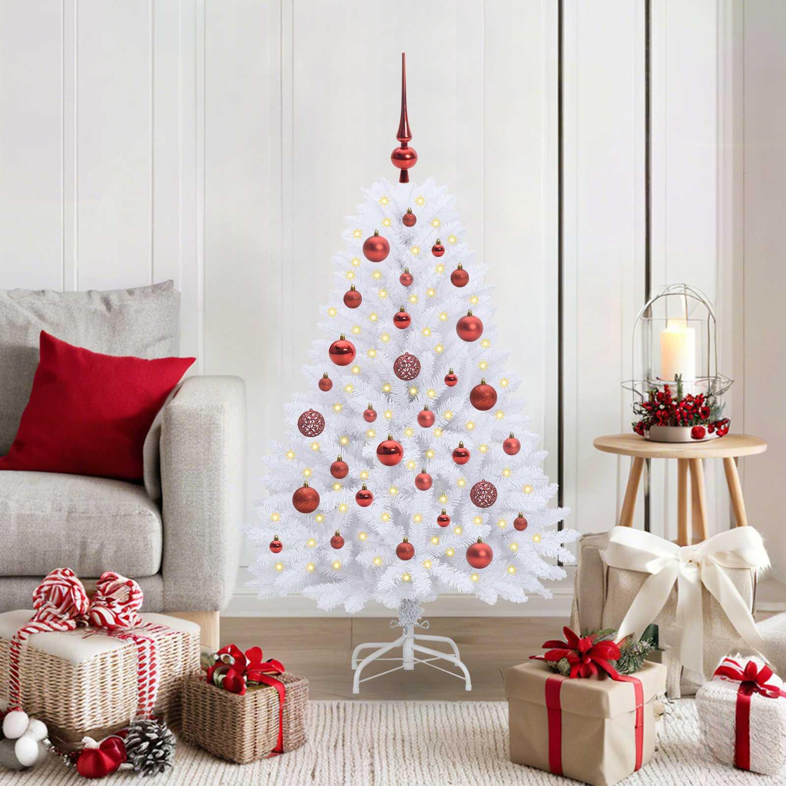 Kunstigt Hinged Juletræ med 150 LED'er Hvid 120 cm PVC og Stål billede
