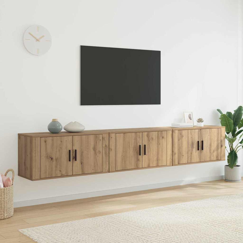 Væghængt TV-skab sæt 3 stk Artisan Egetræ 80 x 34,5 x 40 cm billede