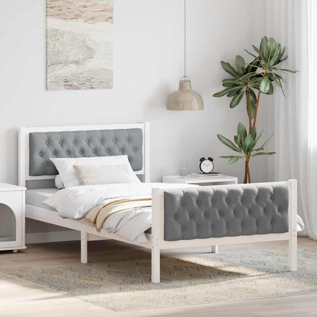 Sengestel med hovedgærde Lysegrå 100 x 200 cm Massiv fyrretræ billede