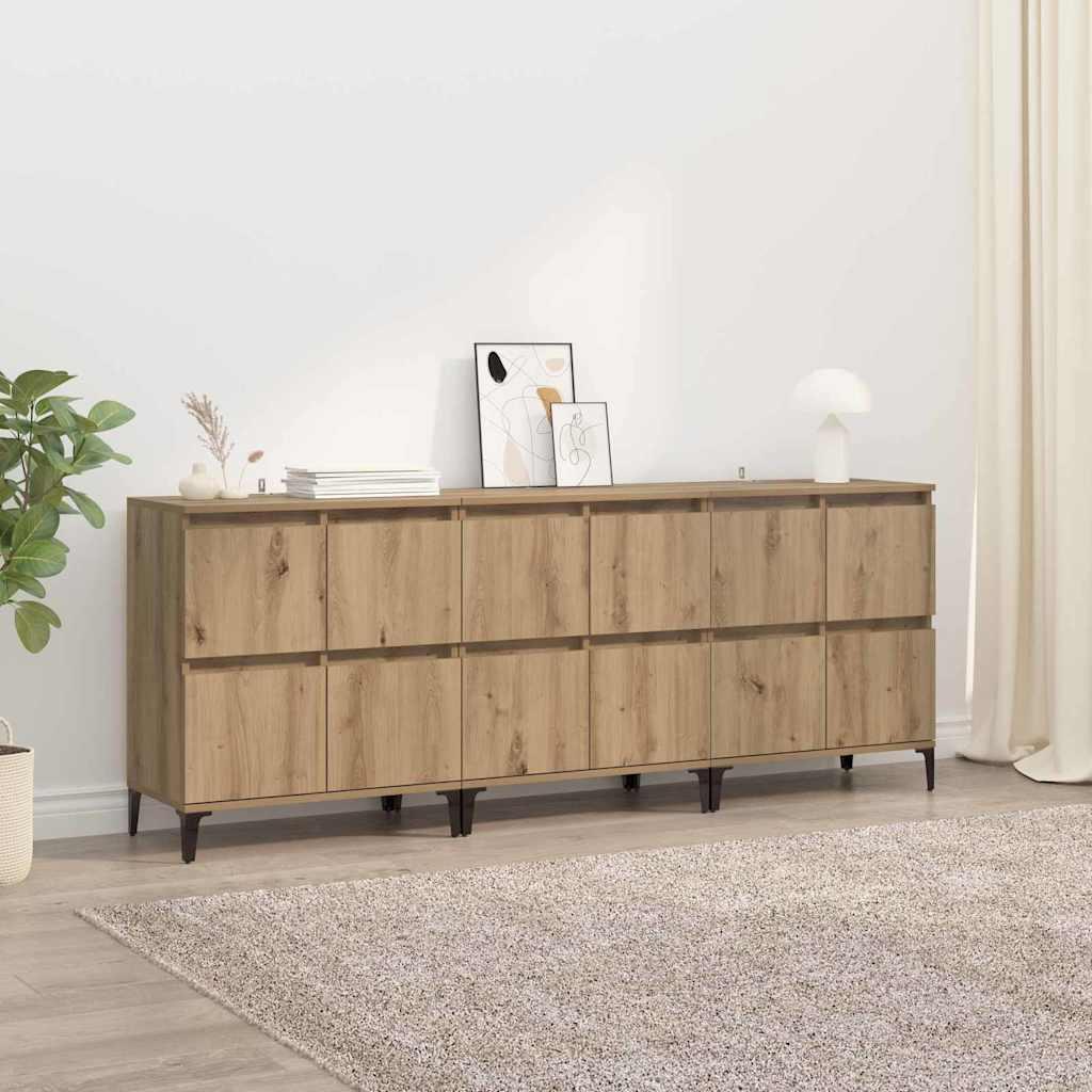 Sidebords 3 stk Artisan Egetræ 60 x 35 x 70 cm Konstrueret træ billede